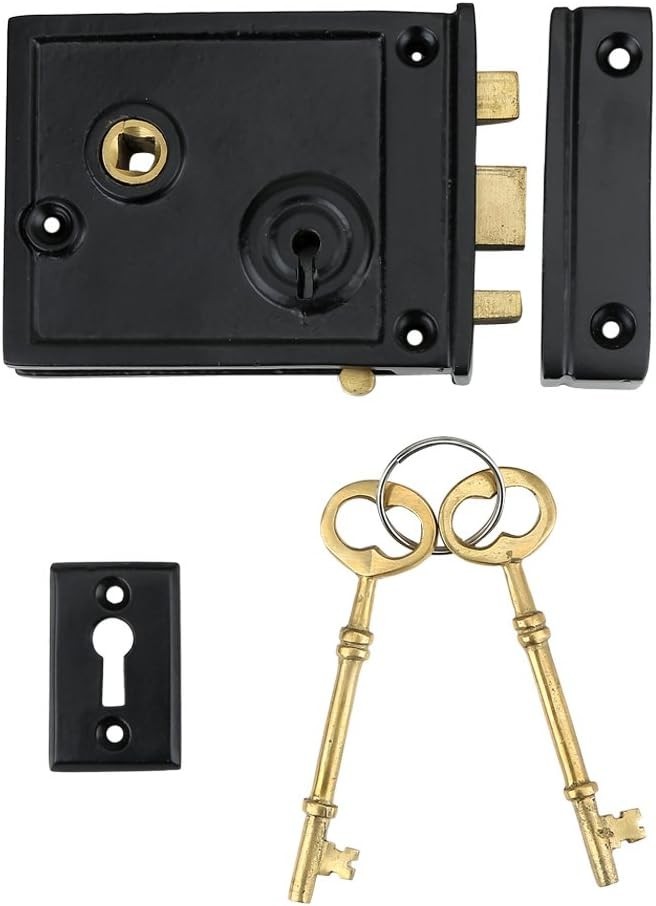 Heavy Duty Cast Iron Horizontal Rim Lock, Black Powder-Coated Finish