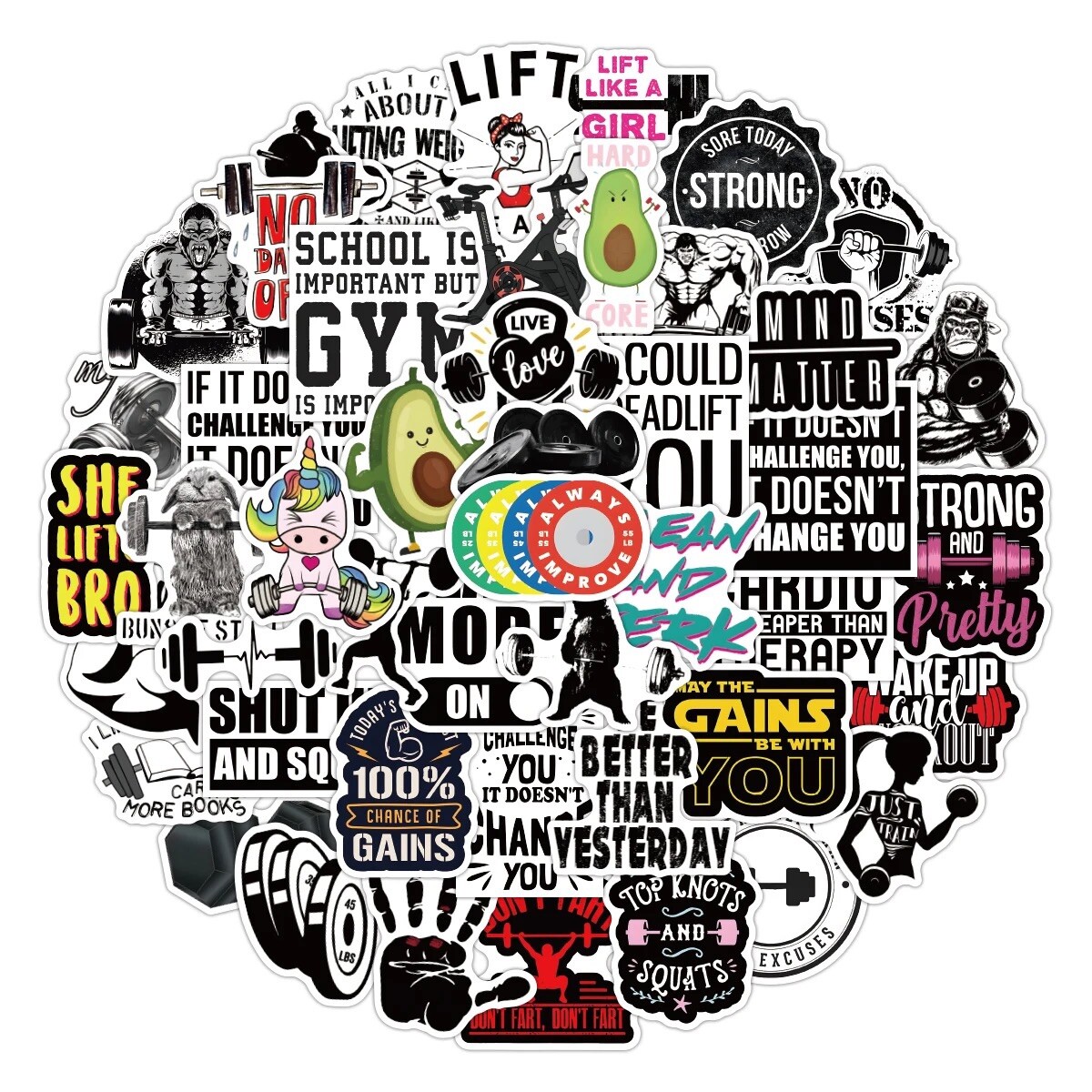 20 Random Work Out Stickers Gym Athletic Decals Laptop Hydro Yeti Free Shipping!