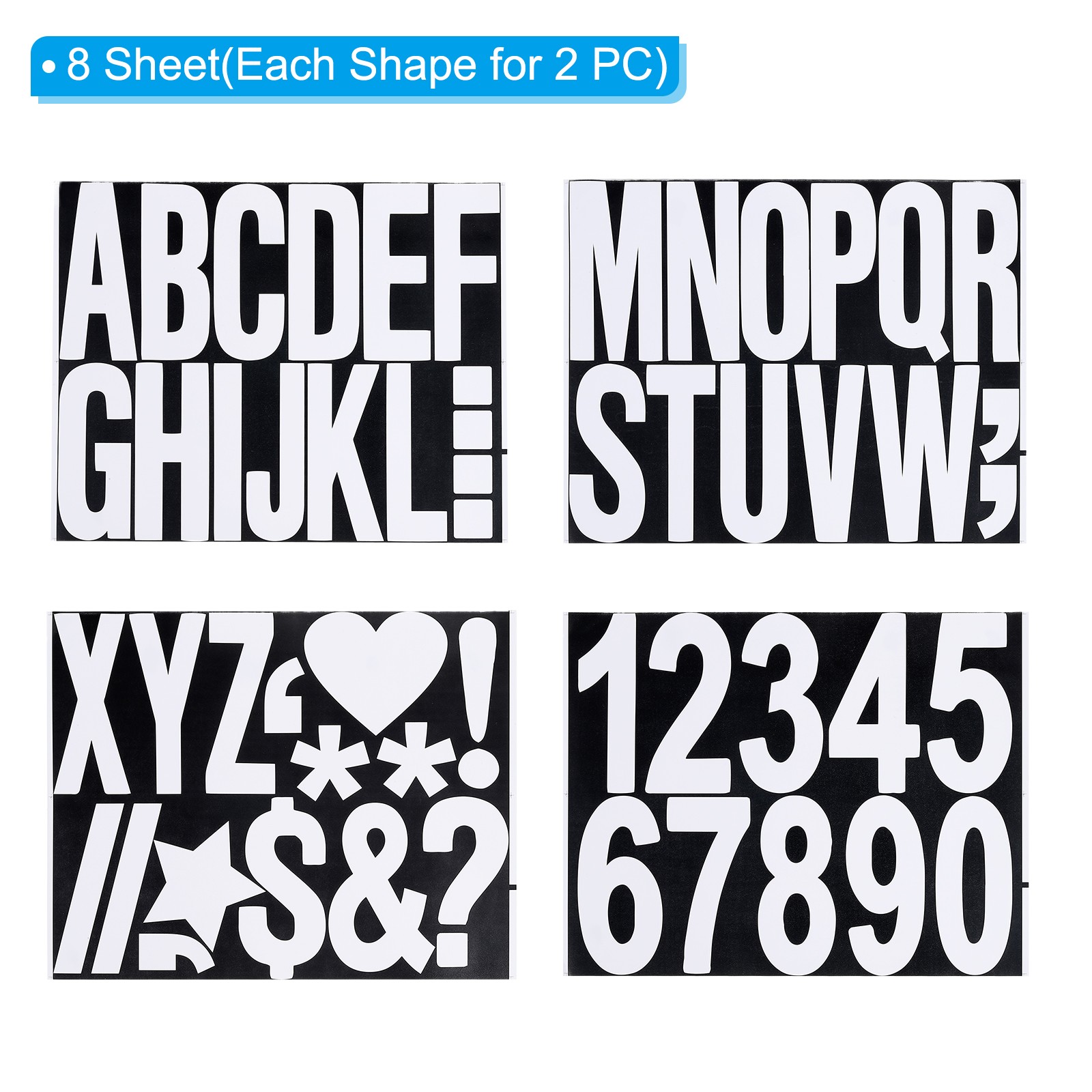 Letters Numbers Kit 4 Inch 8 Sheet Self-Adhesive Alphabet Number Sticker White