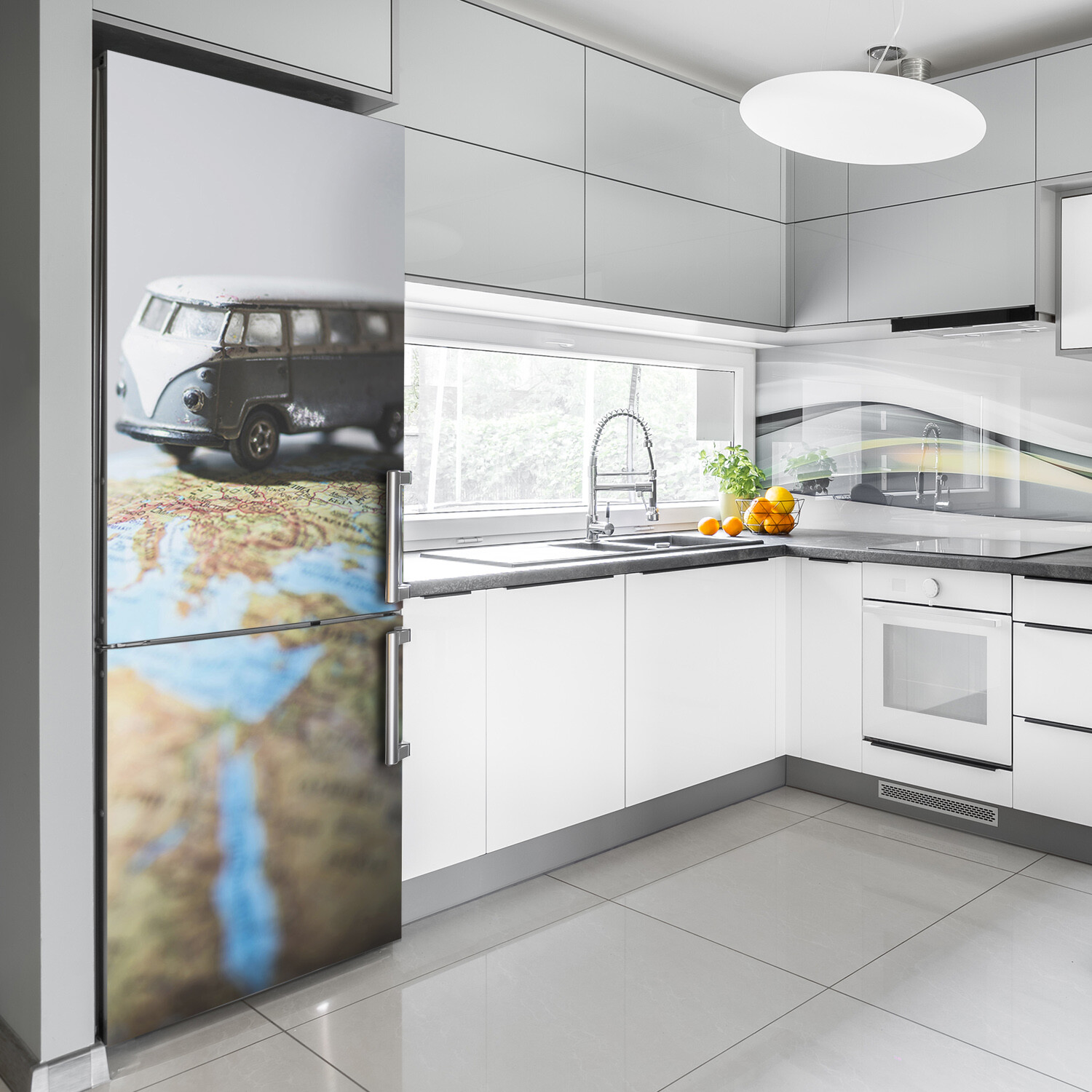 Magnet Sticker Refrigerator removable Maps & flags Van on the globe