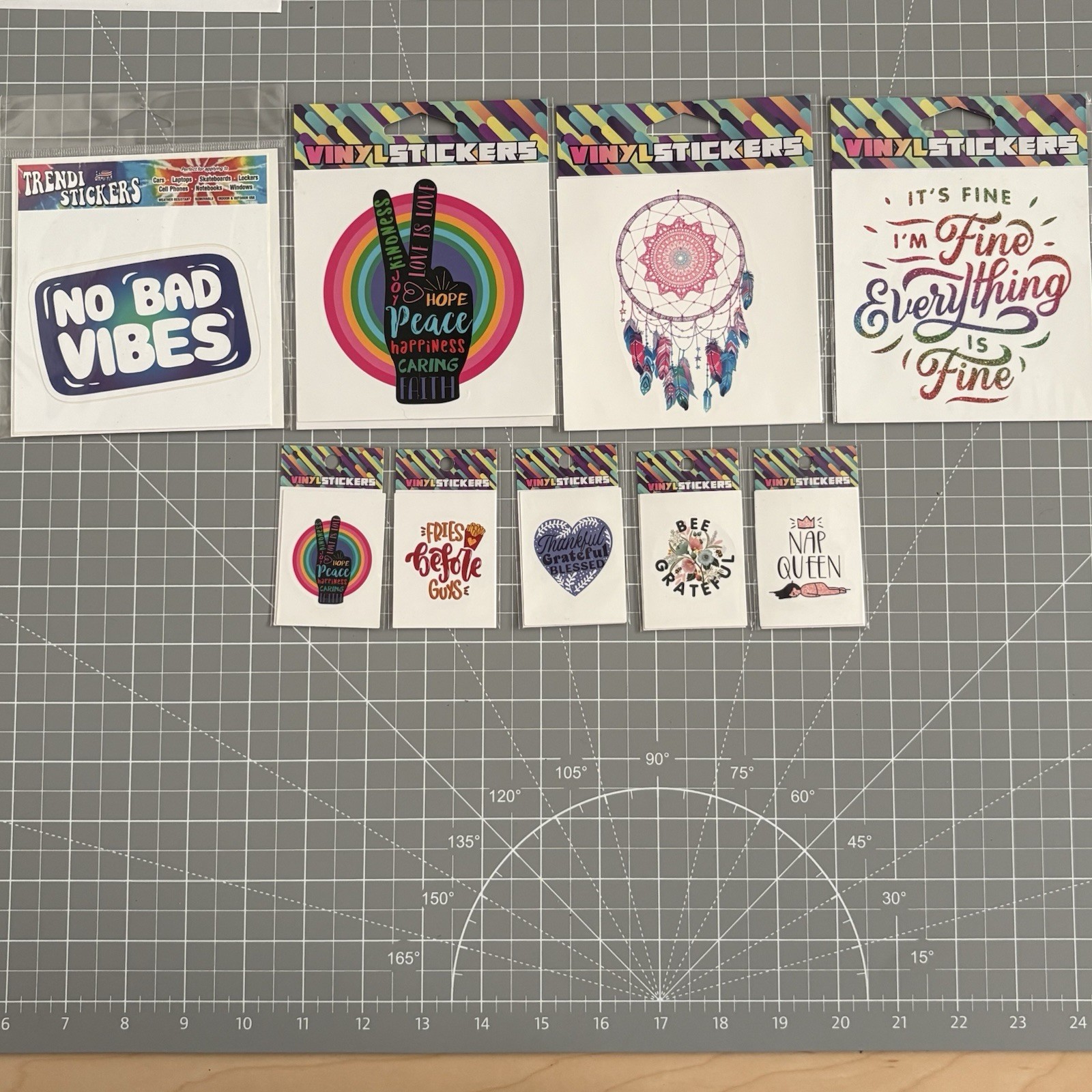 9-Piece Assorted Vinyl Sticker Collection – Good Vibes & Boho Theme