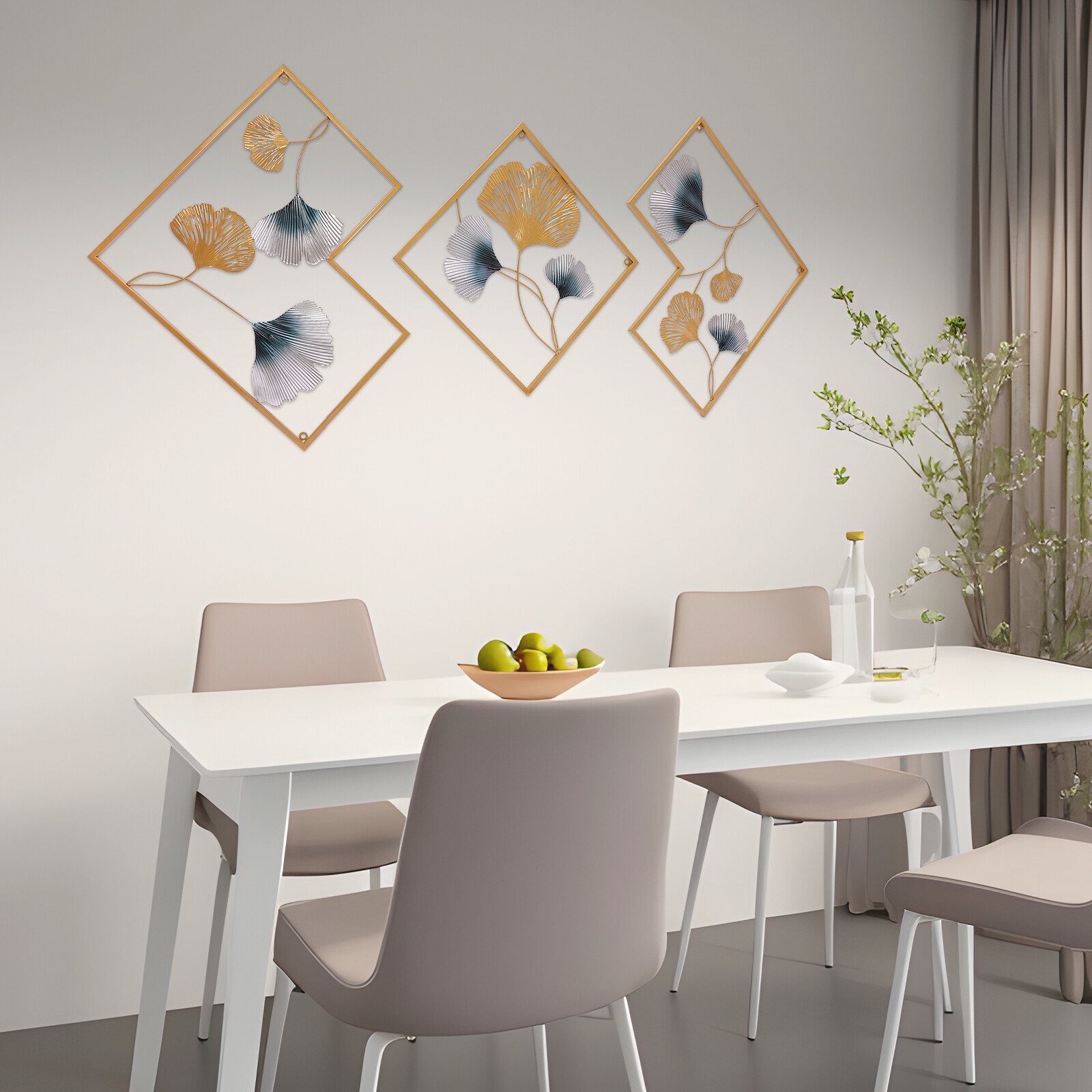 Wall Sculptures Home Decor Golden Ginkgo Leaf 3d Wall Metal Art For Home Decor