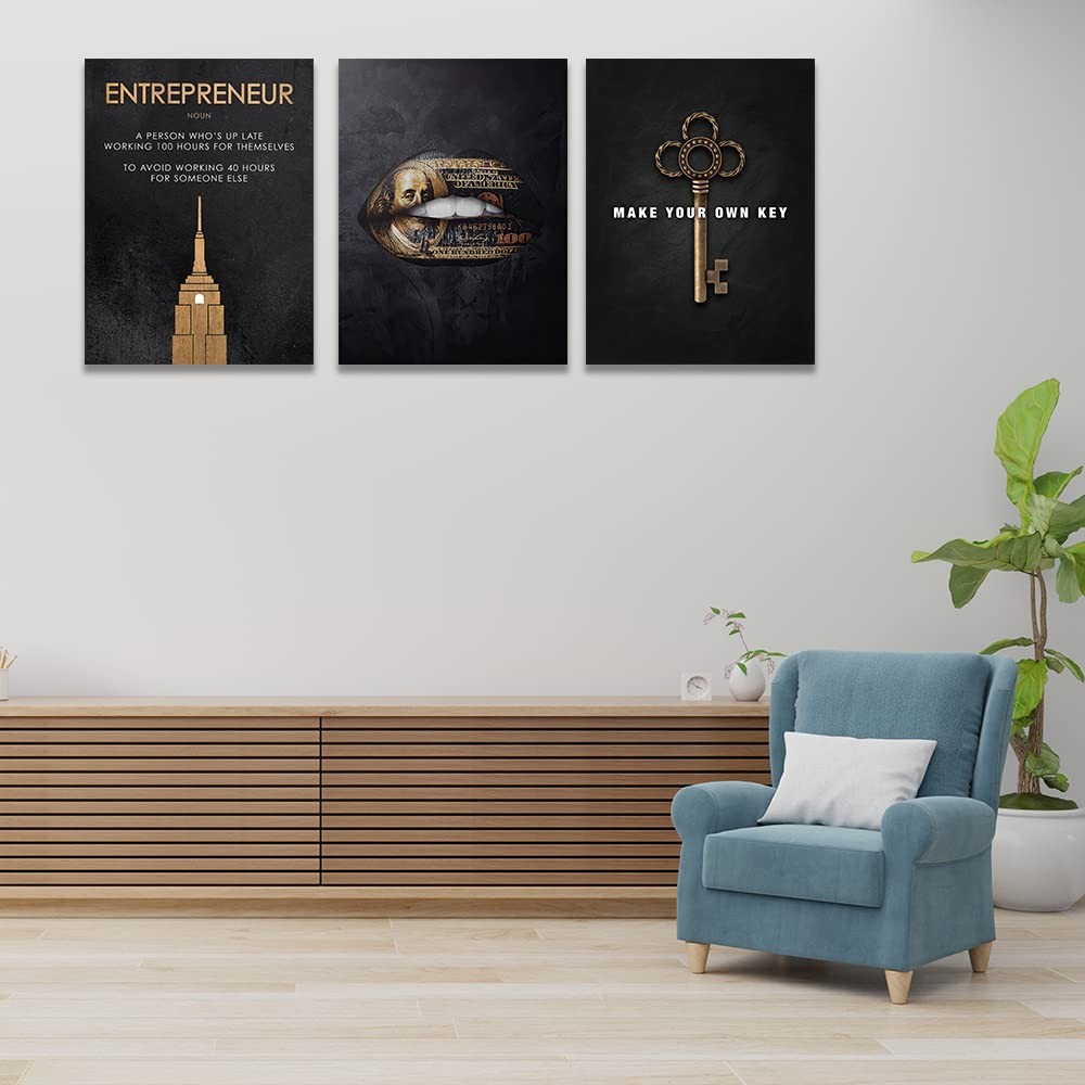 Motivational Wall Art Canvas Prints, 3 Panel Entrepreneur Office Wall Art wit…