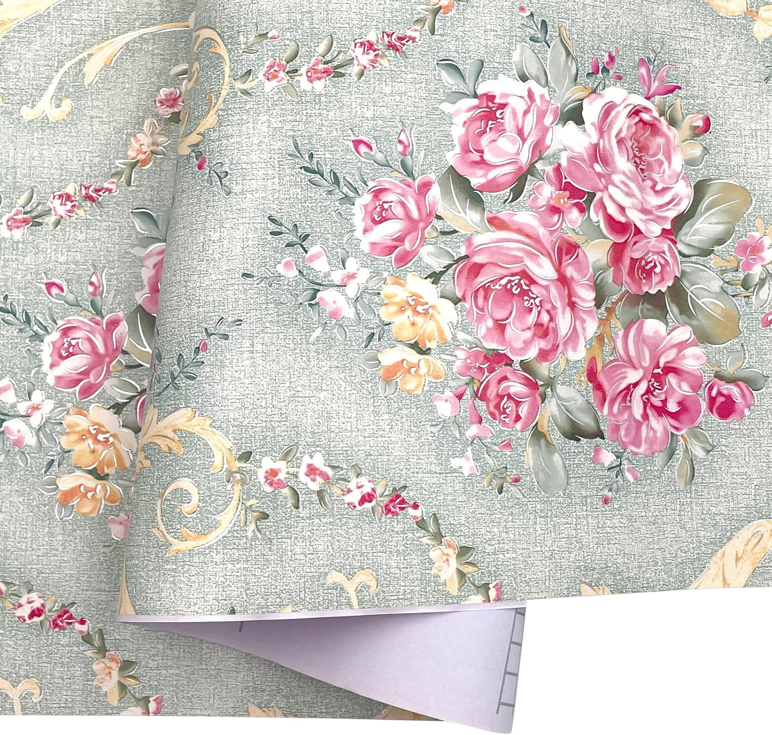 Retro Rose Furniture Paper Light Green Self-Adhesive Shelf Liner School Locker S