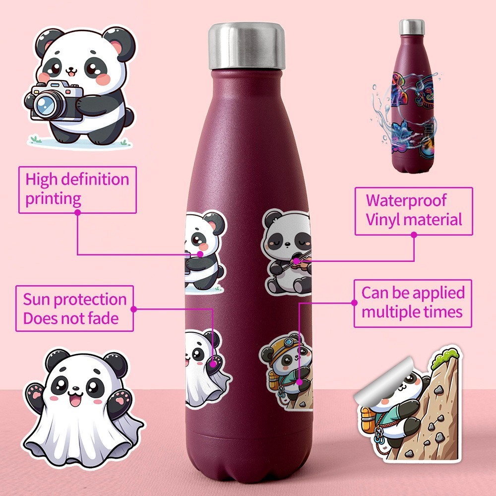 50pcs Waterproof Stickers Cute Cartoon Panda Luggage Phone Laptop Water Bottle