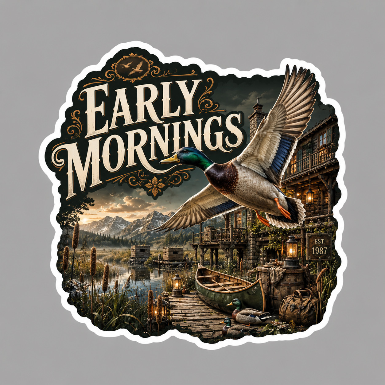 Mallard Duck Sticker Vinyl Decal Early Mornings Hunting Cabin Wildlife Nature