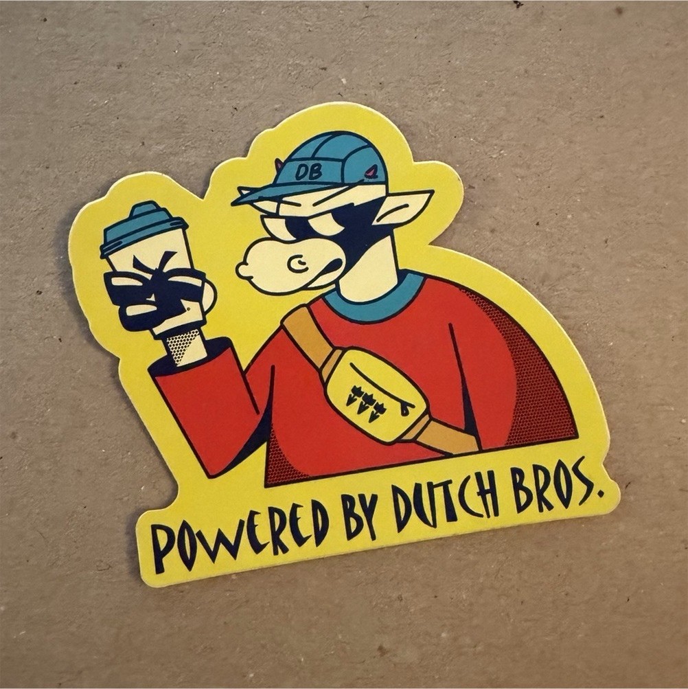 Dutch Bros Coffee Powered By Dutch Bros Sticker Yellow Blue Red Coffee & Tea