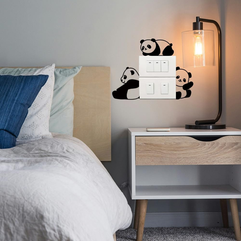 6Pcs Cute Panda Light Switch Stickers, 7X7 Inch Cartoon Pandas Wall Sticker Ligh