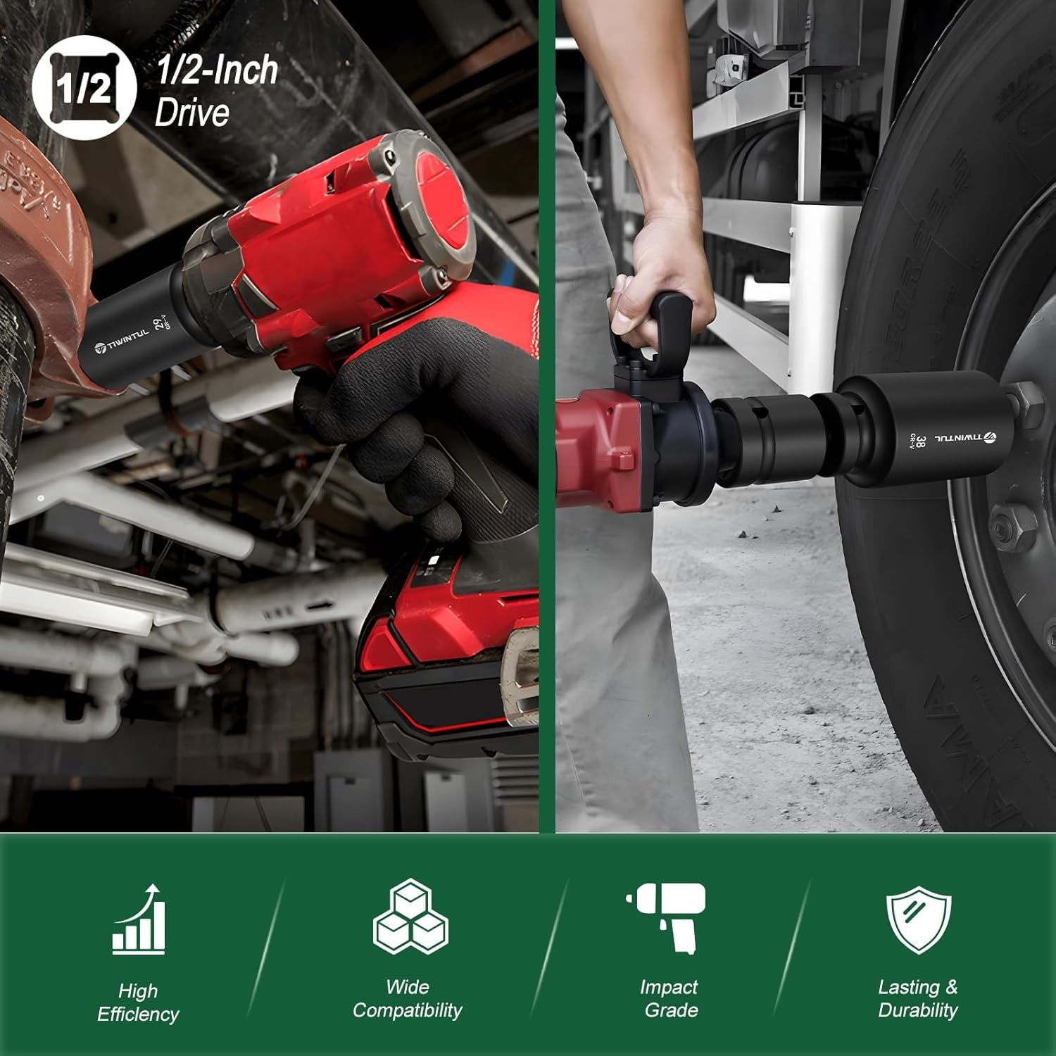 11-Piece Axle Nut Socket Set, Metric 1/2 Impact Socket 27Mm-38Mm, CR-MO 3/4"-1/2