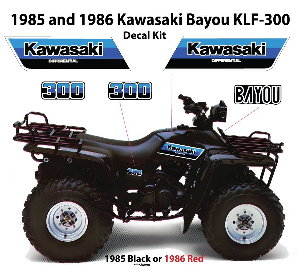 1985 1986 1987 Kawasaki Bayou KLF 300 Decal Graphics Emblem Marks Kit
