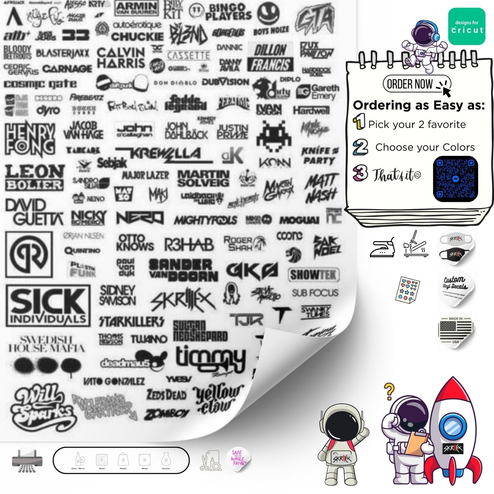2 EDM DJ Iron on Decals DTF DTG HTV Mix & Match your favorite DJs and Colorway
