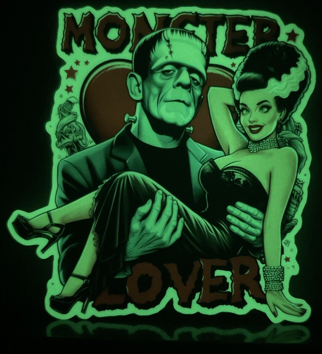 Halloween Sticker Decal Monster Lover Frankenstein Mrs. Hearts GLOW DARK Horror