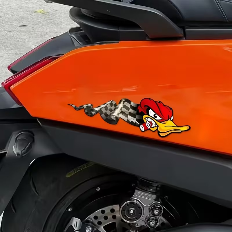 Angry Duck Cigar & Racing flag Decal Waterproof Vinyl Sticker 7"