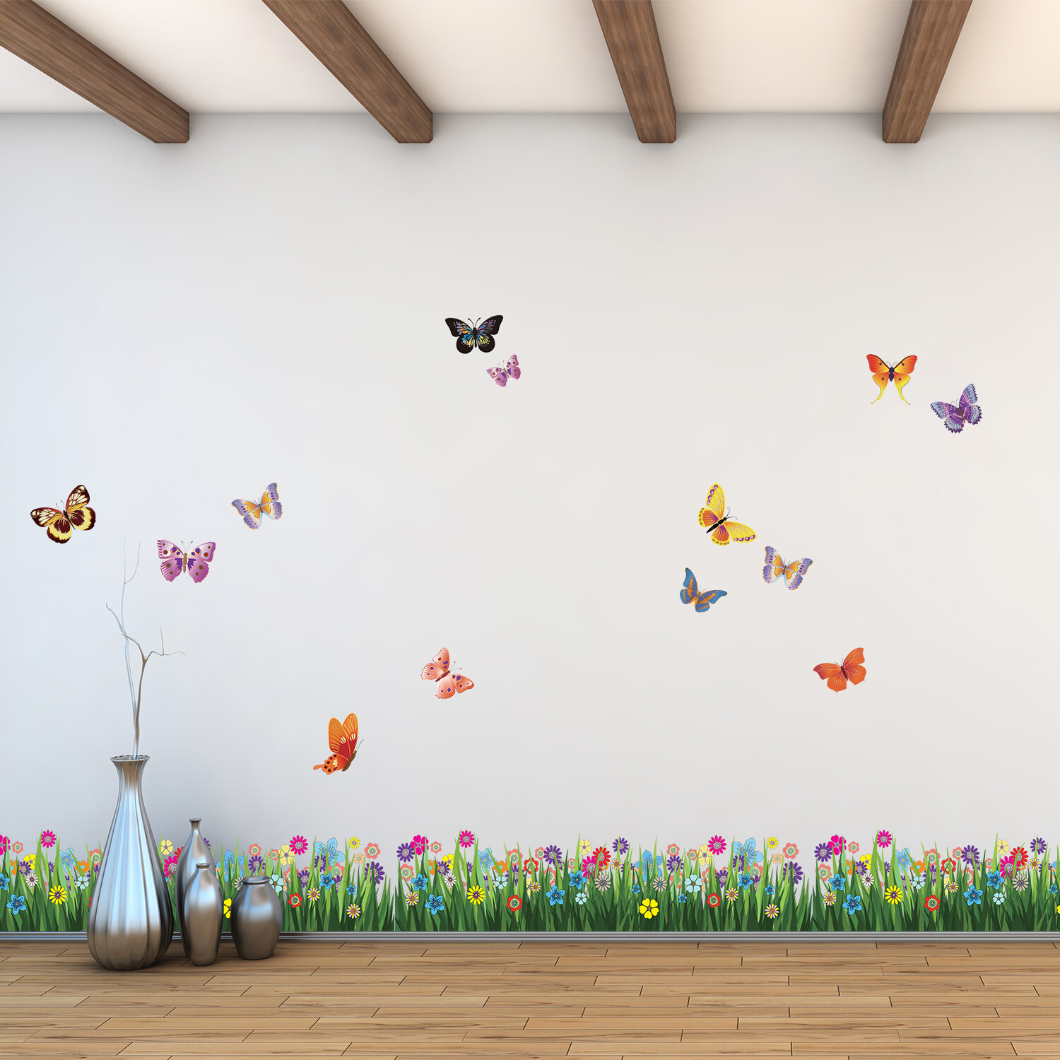 Walplus Spring Colorful Butterflies Grass Wall Stickers Decal Nursery Room Decor