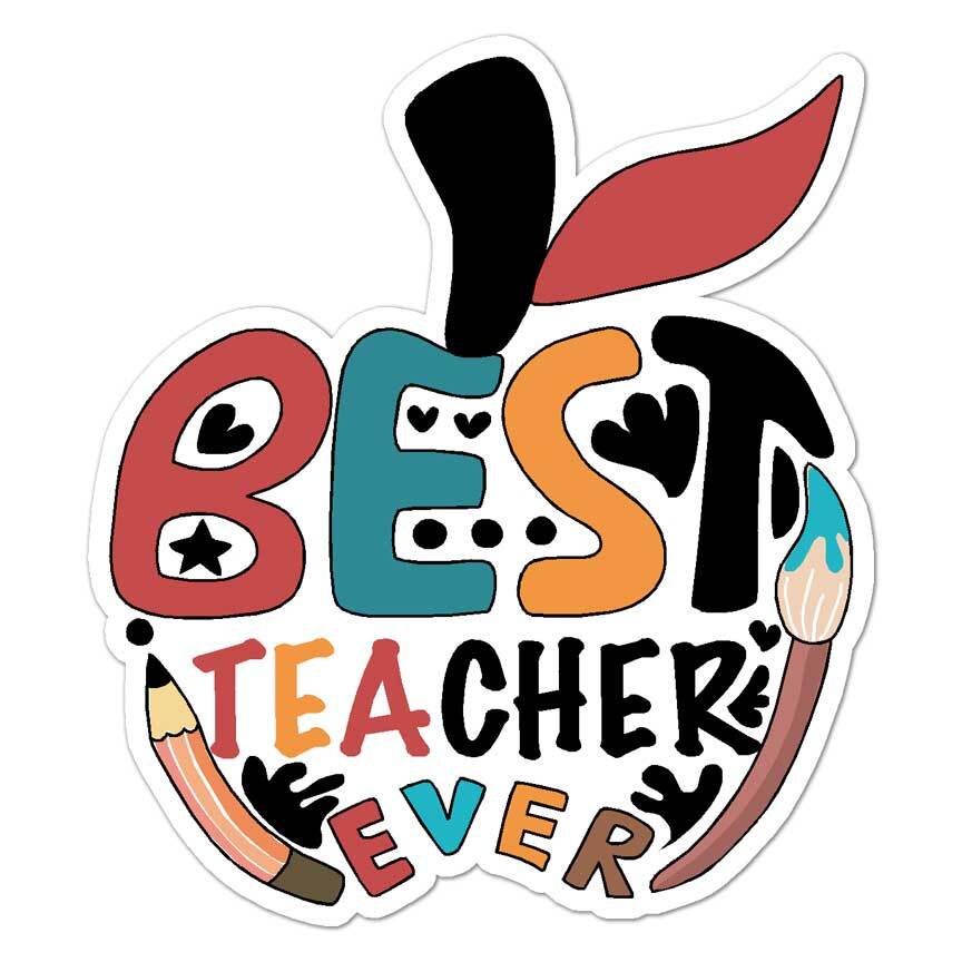 Best Teacher Apple, Vinyl Decal Sticker, Indoor Outdoor, 3 Sizes, #7720