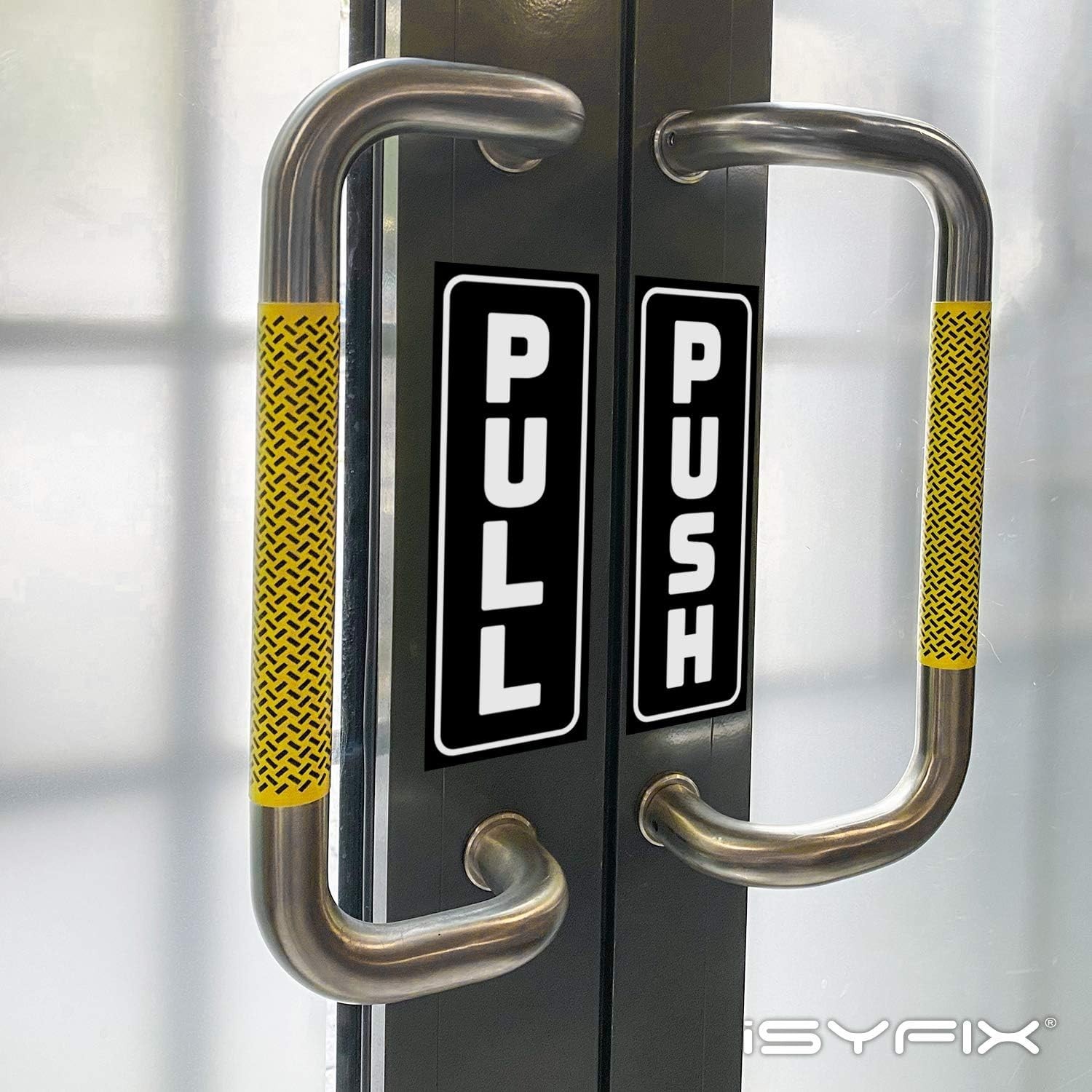 Push Pull Stickers Sign – 2 Pack 2×5 inch -Vertical Decal Self-Adhesive, Blac…