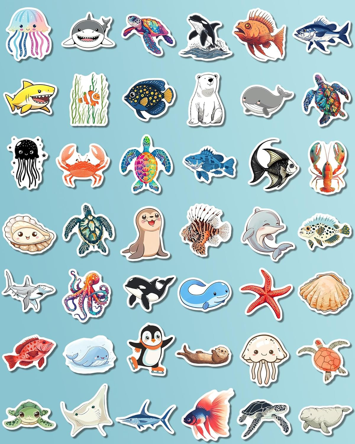 100 Pcs Ocean Stickers for Kids Teens Adults, under the Sea Animal Fish Turtle S