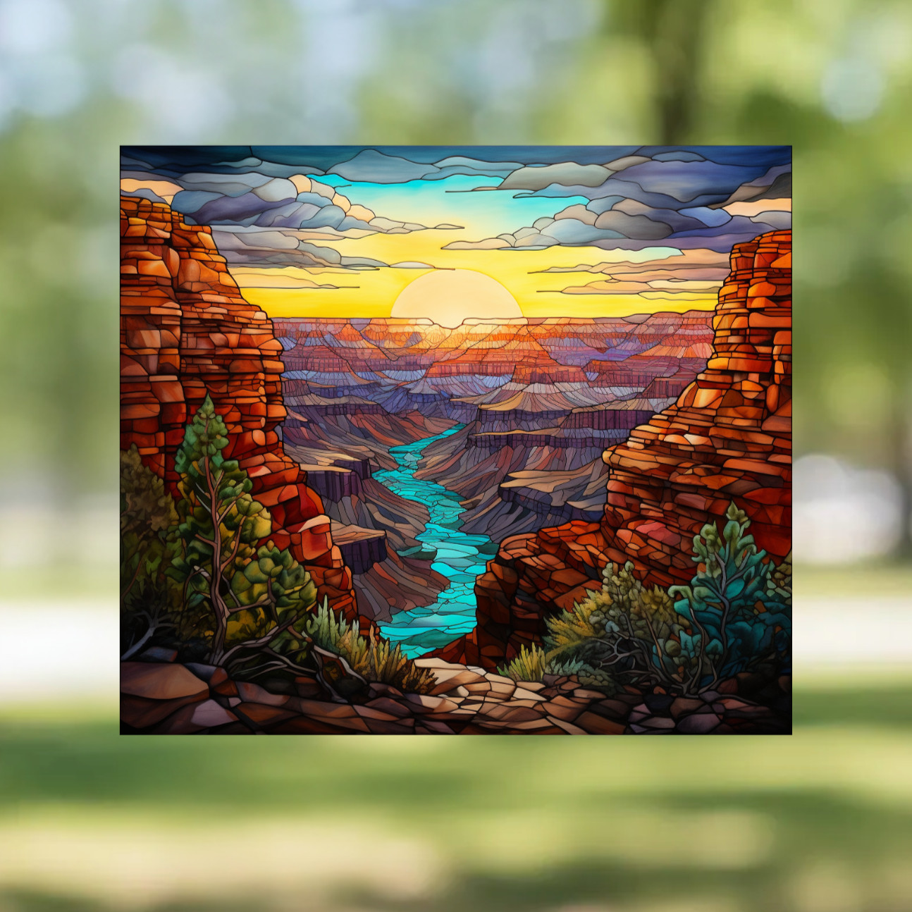 Grand Canyon Faux Stained-Glass WINDOW CLING Sun-catcher Size 9.2" Vinyl