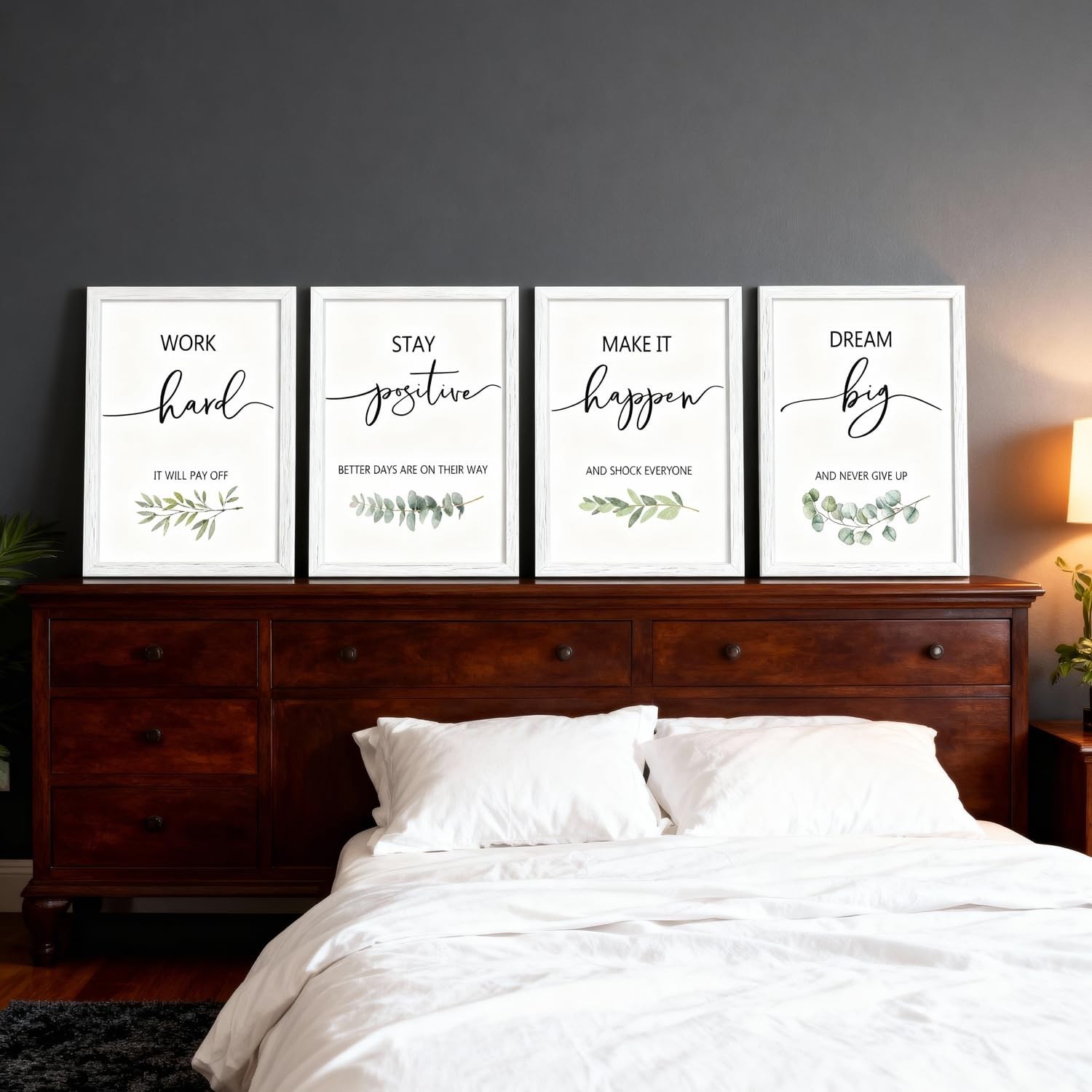Motivational Wall Art Set of 4, 16 x 11 Inch Framed Inspirational Quotes Prin…