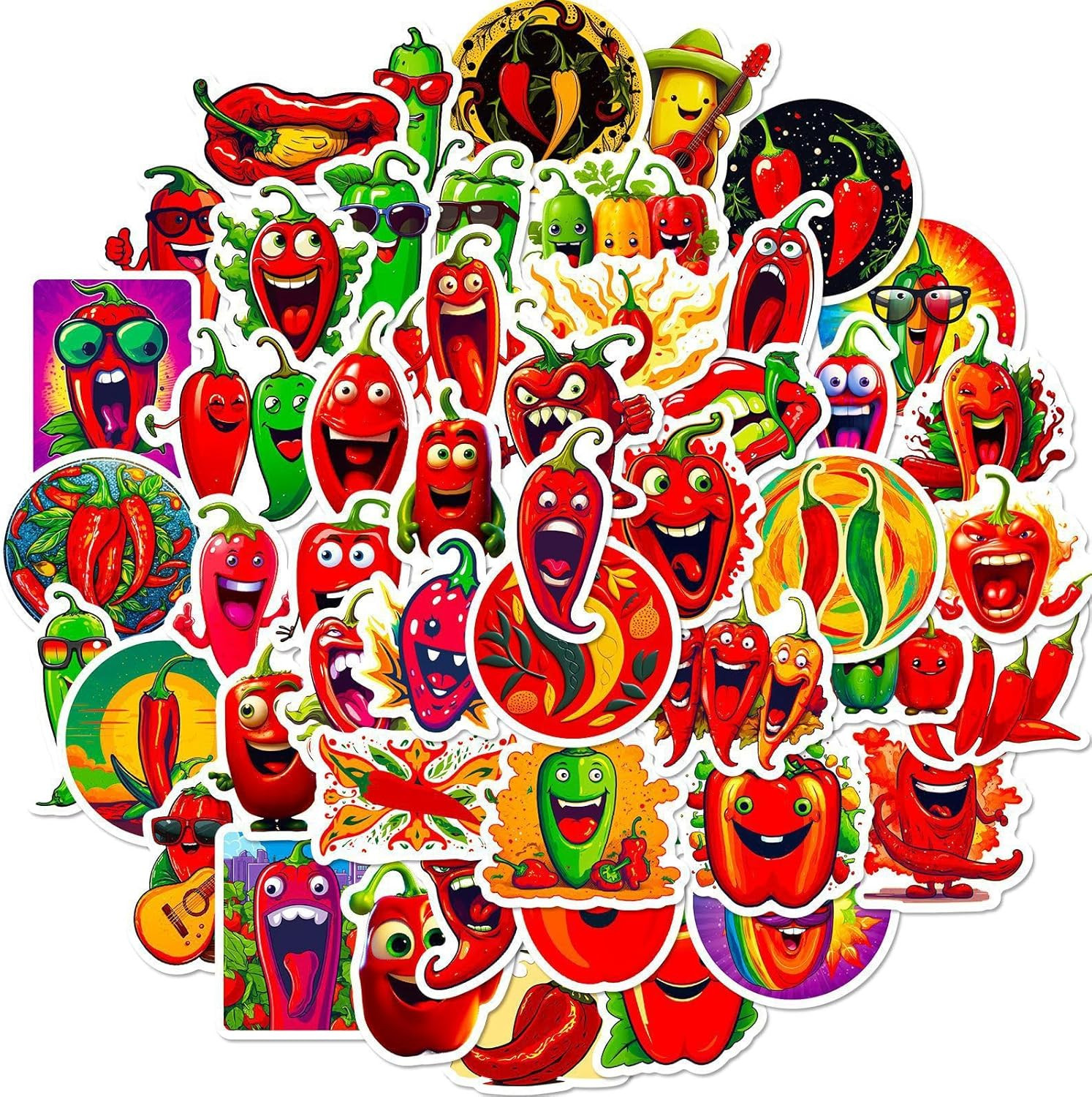 50PCS Funny Chili Mixed Meme Pepper Vinyl Waterproof Stickers – Red