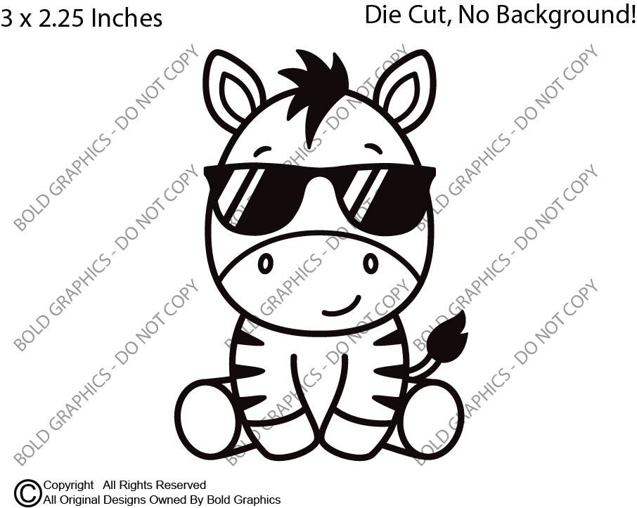 3" Baby Zebra Sunglasses Zoo Decal Vinyl Sticker Friendly Wild Animals Pals