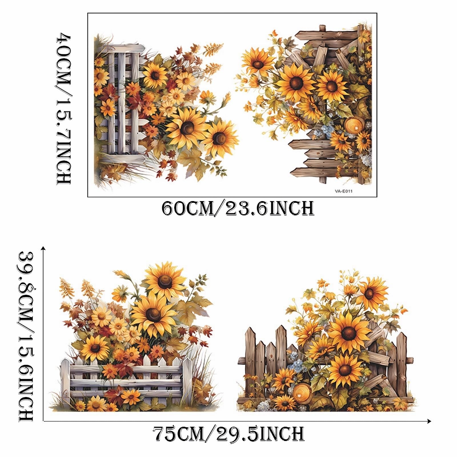 Sunflower Fence Flower Painted Wall Stickers, sacinora Yellow Floral Art DIY …