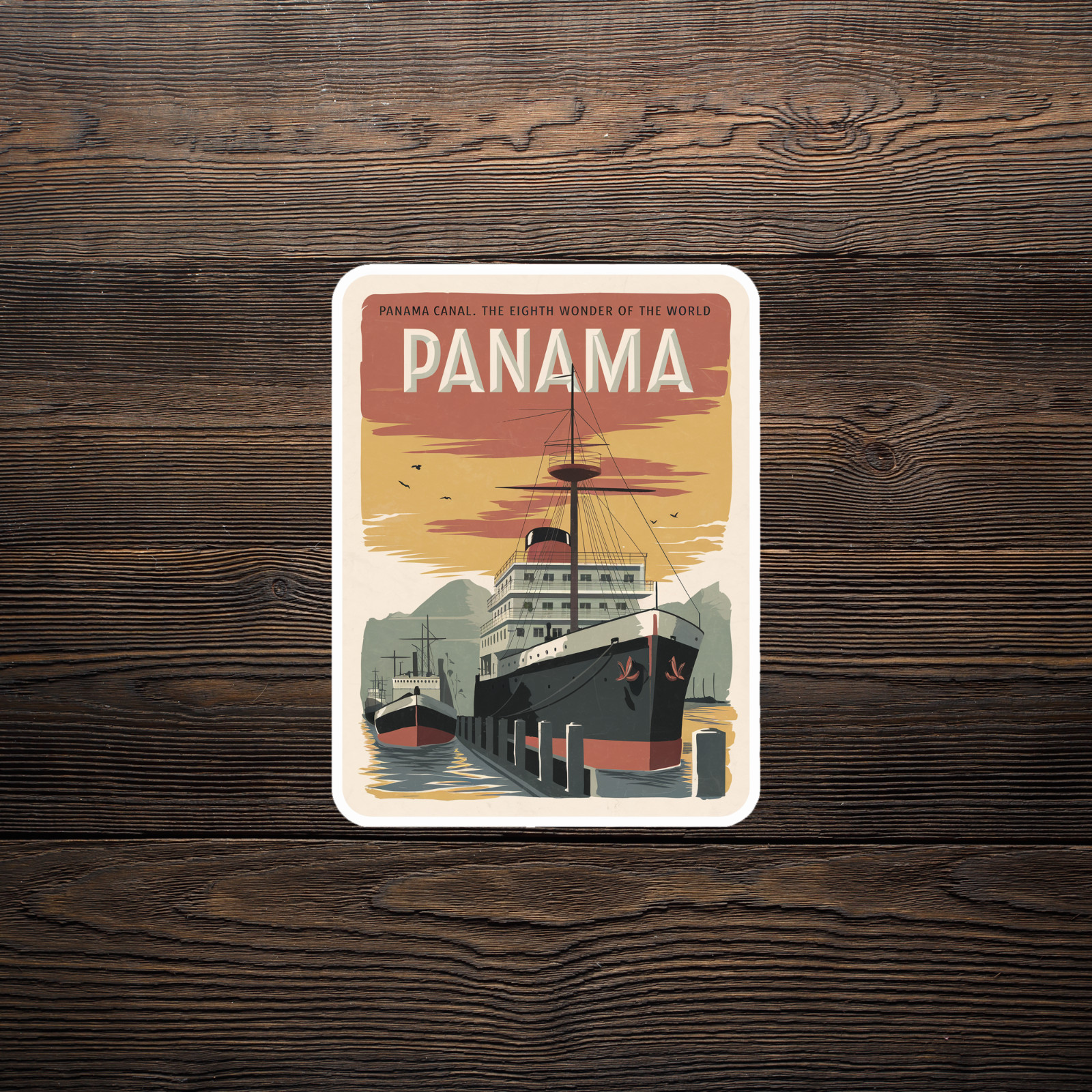 Vintage Travel sticker: Panama Canal 8th Wonder of the World Ship Art Print #315