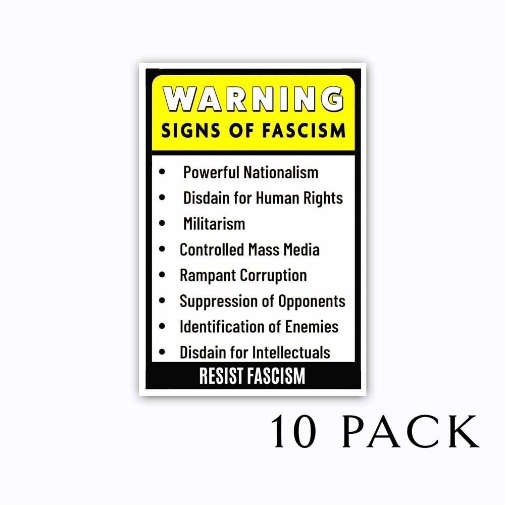 Political Protest Vinyl Stickers – Signs of Fascism Warning Decals – Set of 10