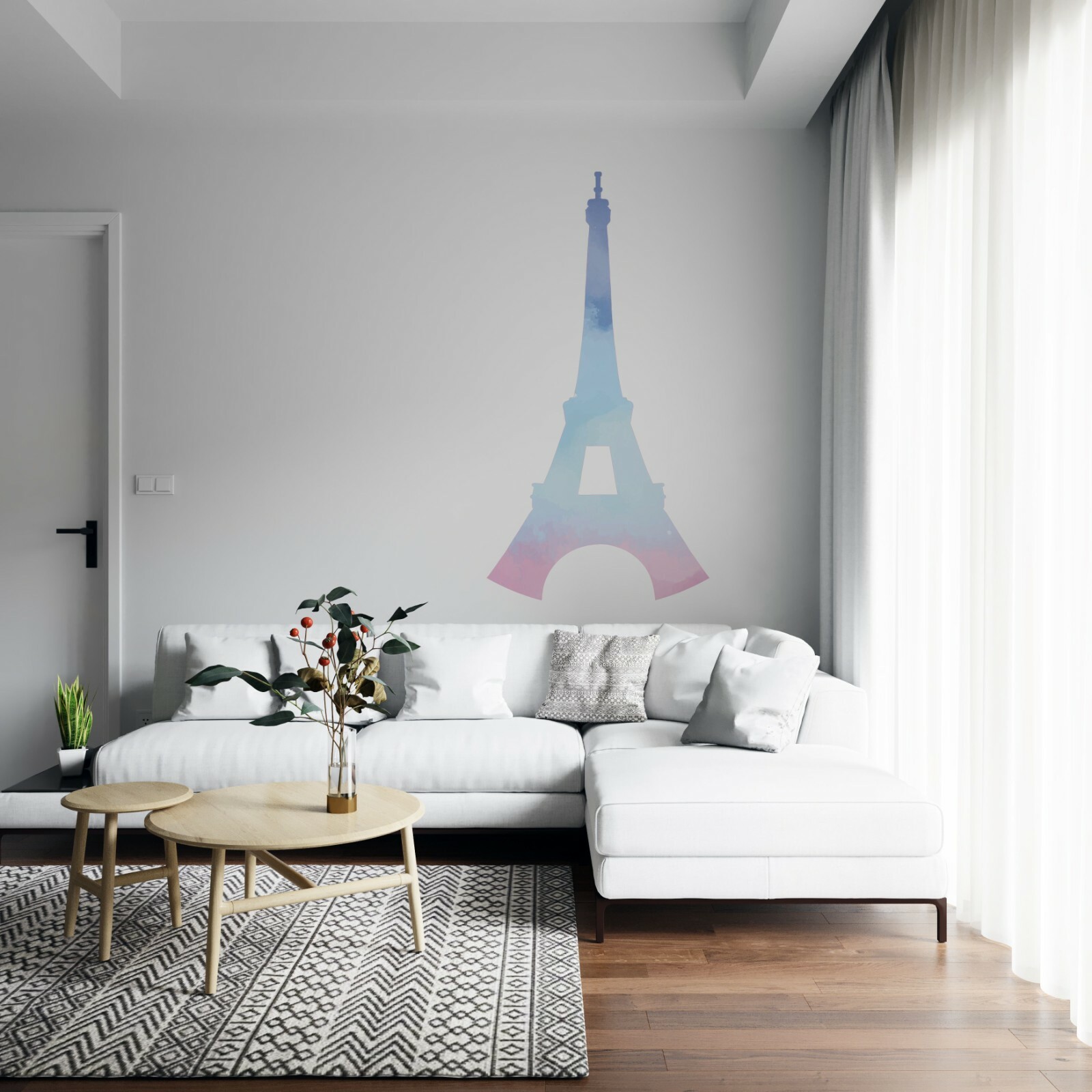 Removable Home Art Multicolored Giant Eiffel Tower Design Vinyl Wall Decal 20×39