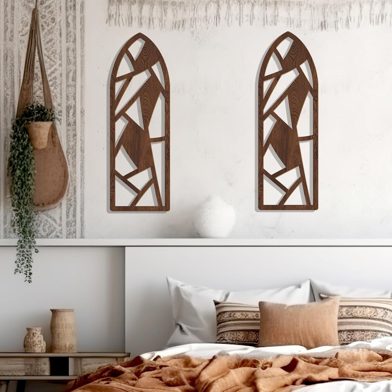 Chic 2-Piece Geometric Wall Decor Set – Modern Wooden Art for Living Spaces