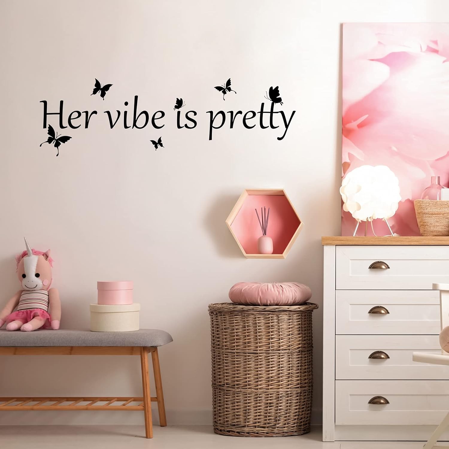 Her Vibe is Pretty Wall Decal Decor Vivid Butterflies Wall Sticker Inspirational