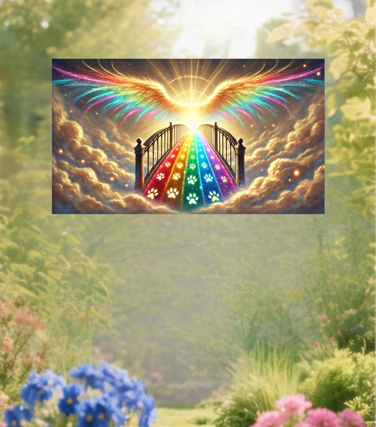 Angel Wings, Rainbow Bridge & Paw Prints WINDOW CLING Size 10.6" Vinyl