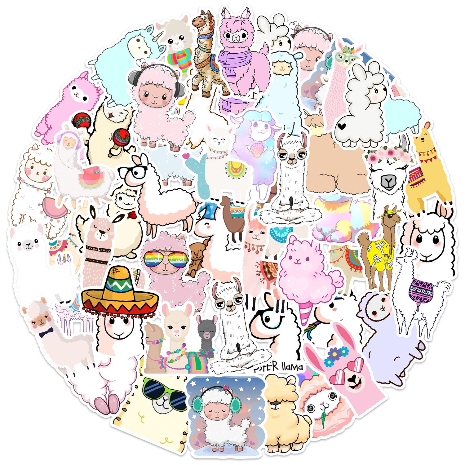 50pcs LLAMA Stickers, Cute Animal Water Bottle Laptop No Residue Sticker, #118