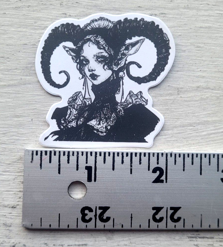 Haunted Doll Active Spirit Horror Demon Girl Horns Death Sticker White Black 1pc