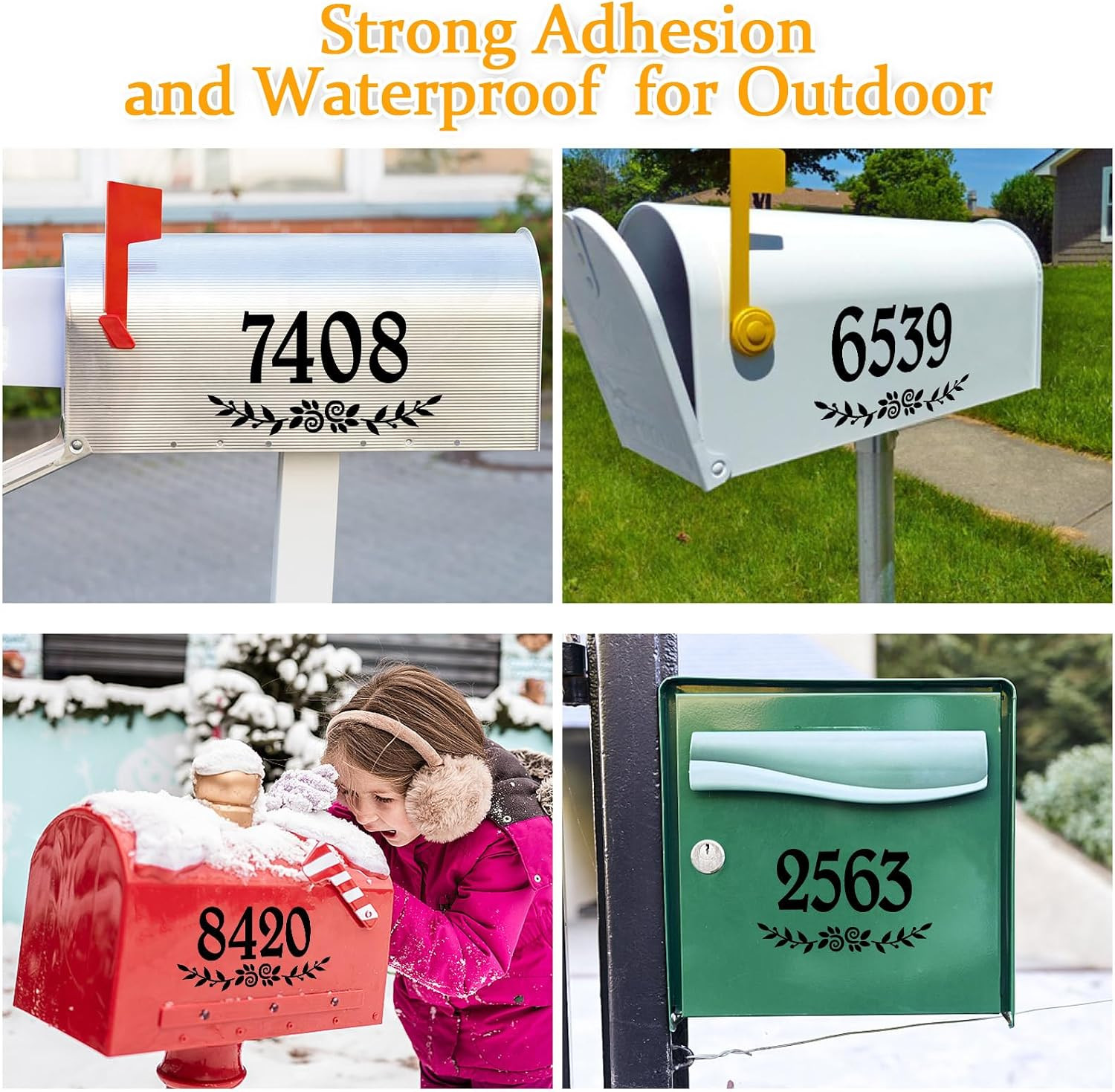 4 Inch Black Mailbox Numbers Stickers, 4 Set Waterproof Rustic Mailbox Decal, Se