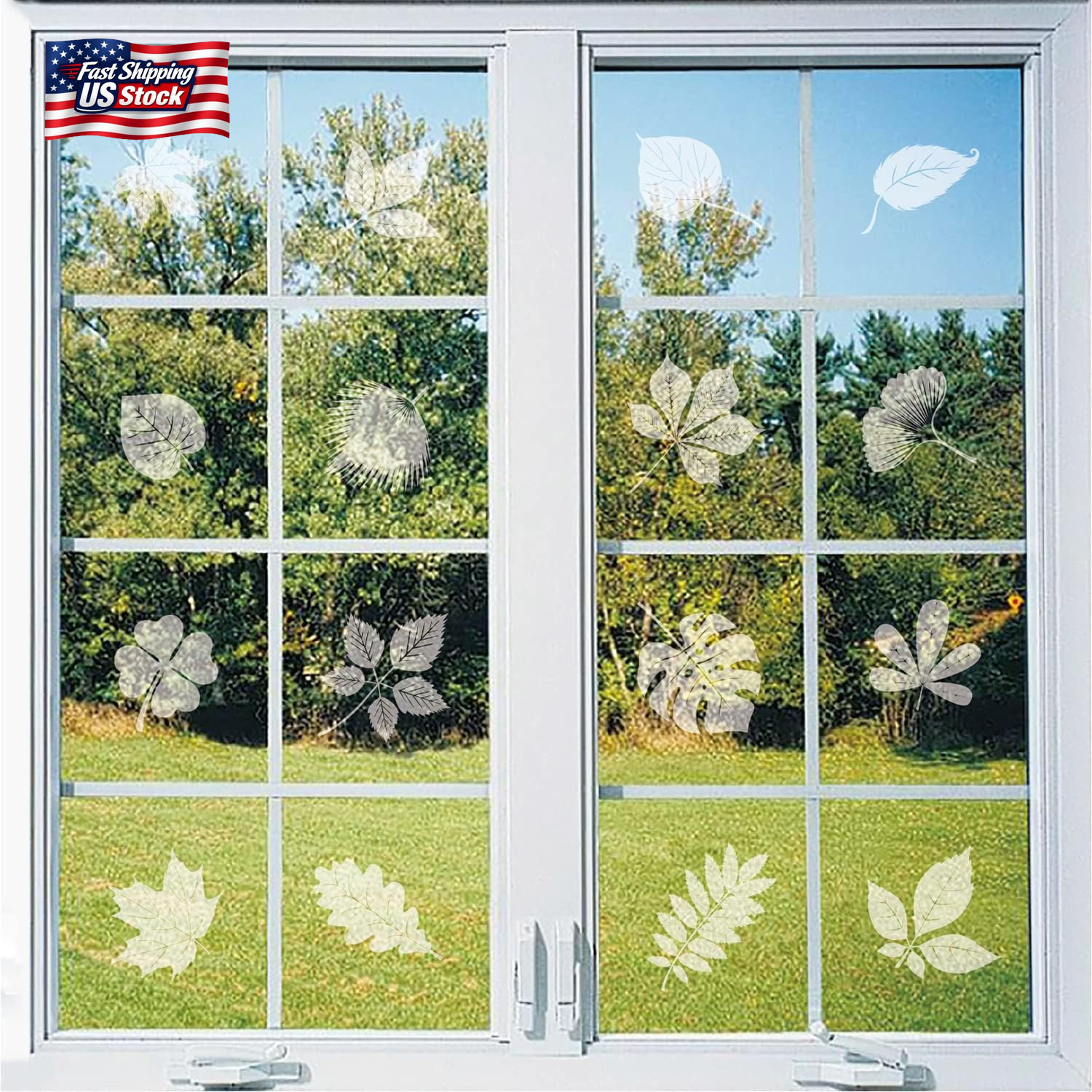 FINGOOO Window Decals for Bird Strikes,52 Pieces Large Leaf Shape anti Collision
