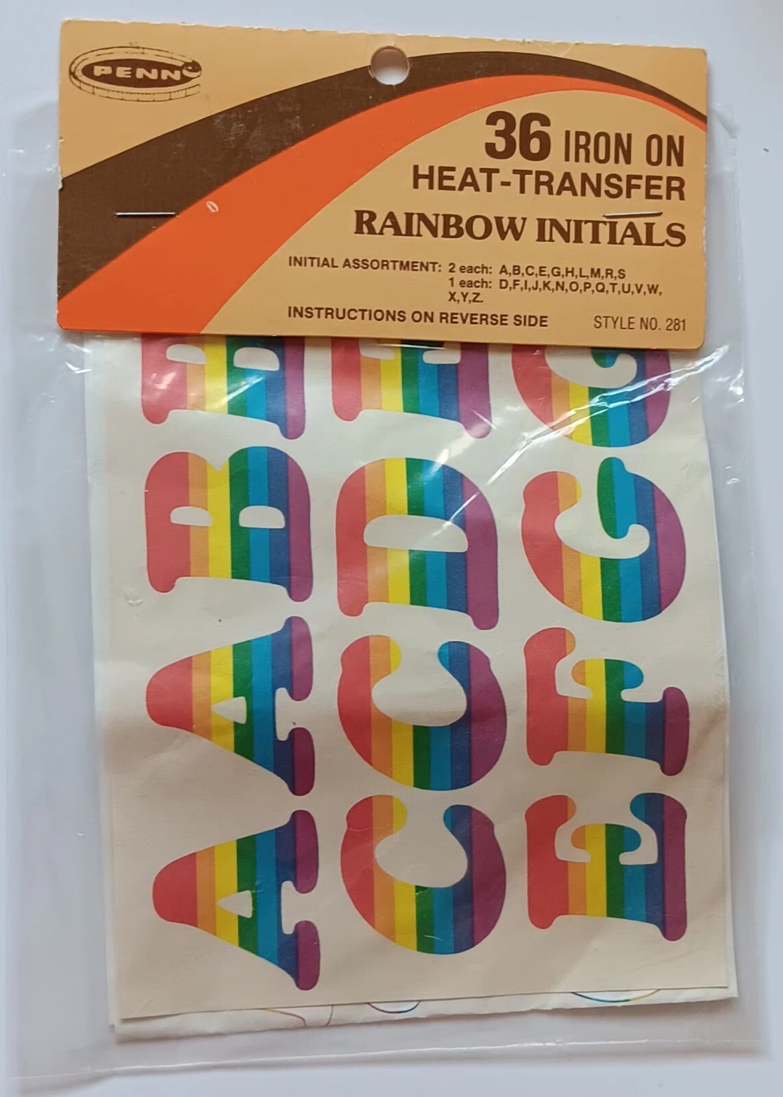 Vtg Penn 36 Iron On Heat Transfer Rainbow Initials Letters ABCs Alphabet LGBT