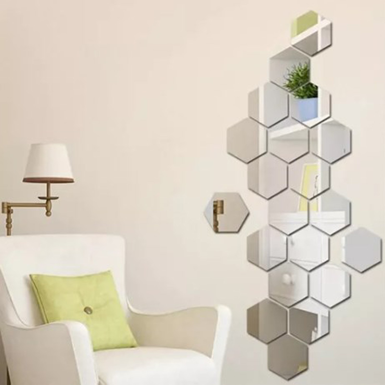 24Pcs Acrylic Mirror Hexagon Wall Sticker Art DIY Decorative for Home Bedroom