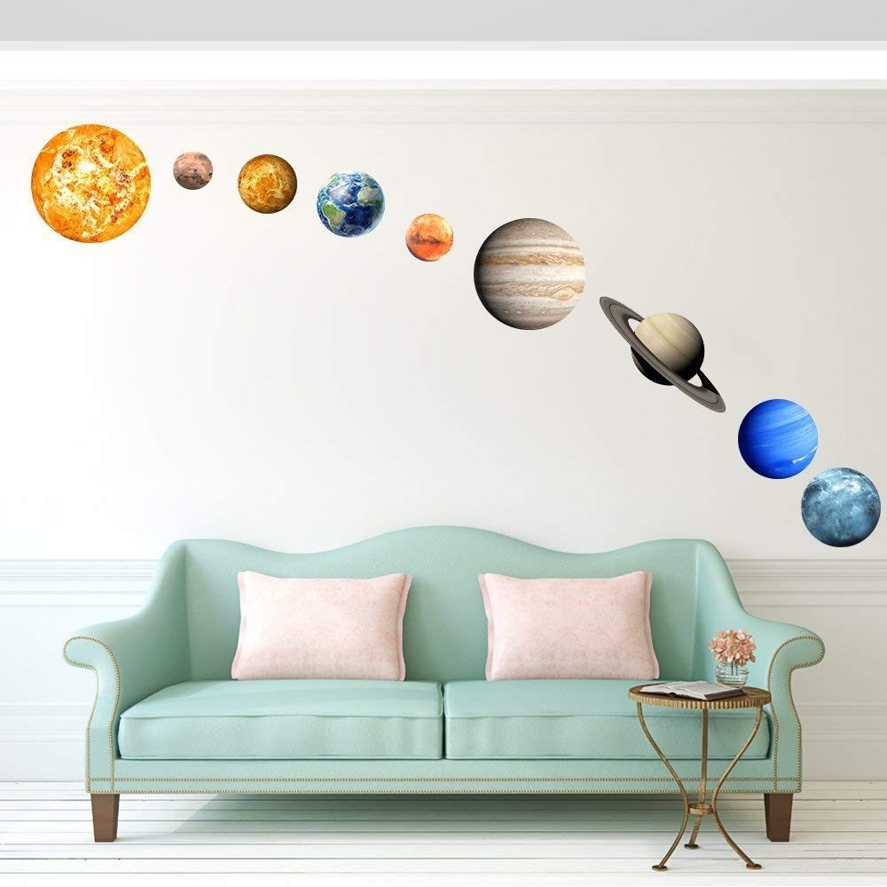 9pcs Removable Glow in The Dark Planet Wall Stickers Sun Earth and so on Glow…