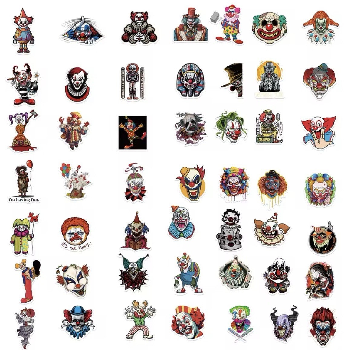 Clown Scary Style Stickers 50pk Mixed Matte Clown Horror Stickers FREE SHIPPING