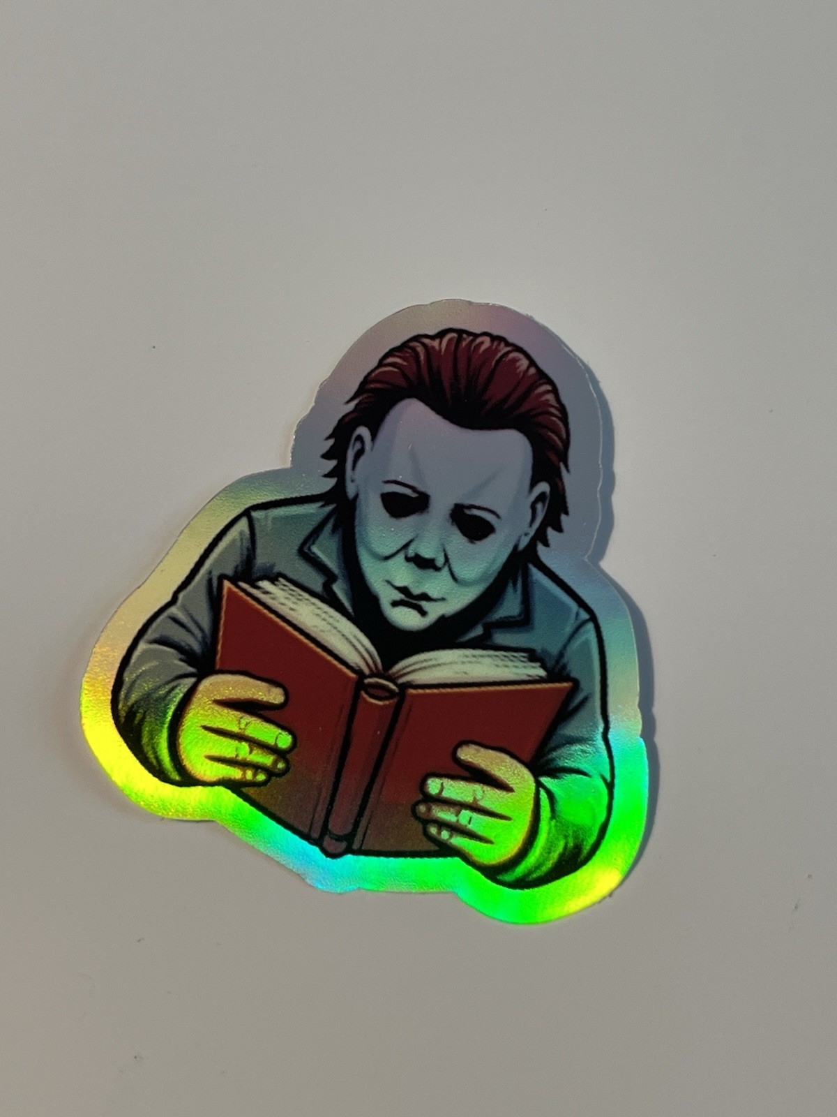 Halloween Michael Myers Reading Book 3inch Holographic Waterproof sticker
