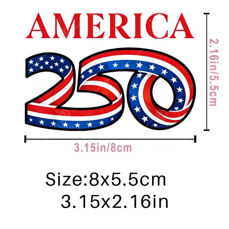 America 250th Anniversary Chest Logo Ironon Stickers heat transfer 2 pack