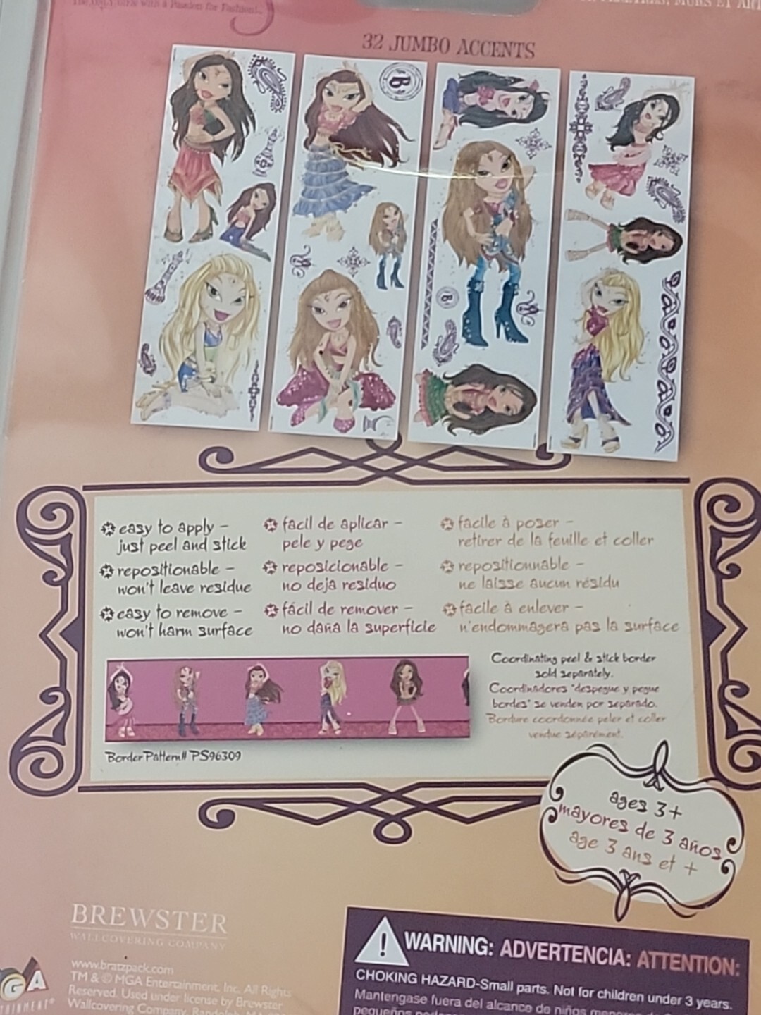 BRATZ Dolls Genie Magic Peel & Stick 32 Jumbo Accents Removable Wall Decor