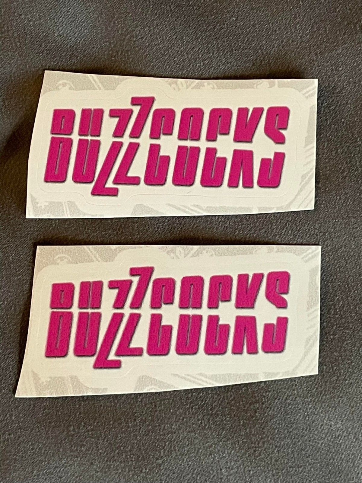 Lot (2) BUZZCOCKS 1" x 2 1/2" Pink White Band Logo Stickers FAST! FREE SHIP!