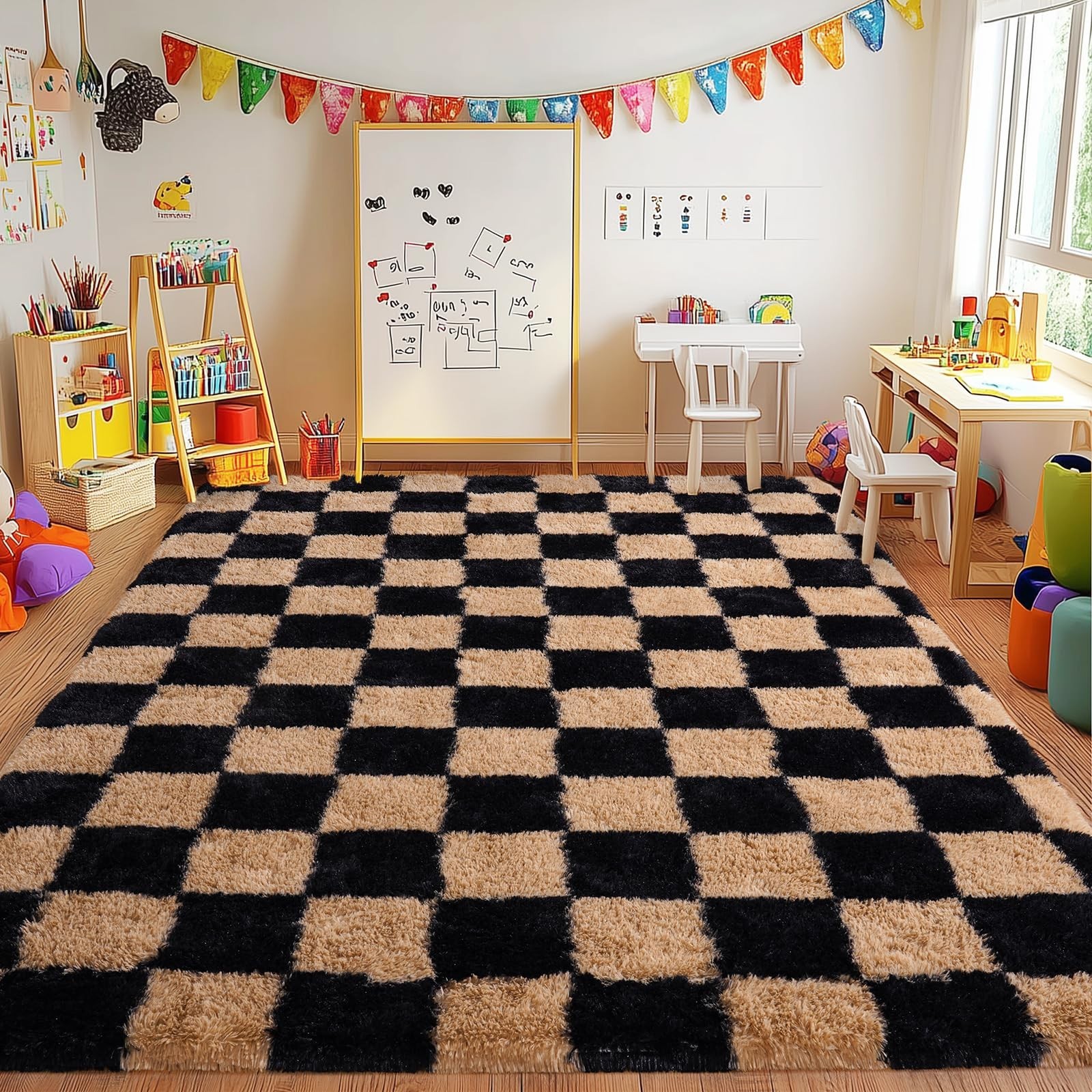 Checkered Rug for Bedroom 5×7, Ultra Soft Plush Modern Area Rug Non-Slip Carp…