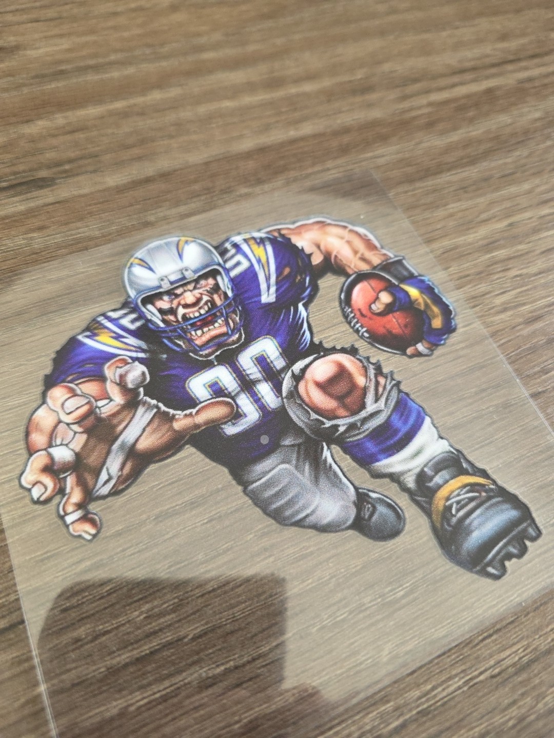 San Diego Charger Running Football Player Raised UV DTF Decal 4in X 4in.