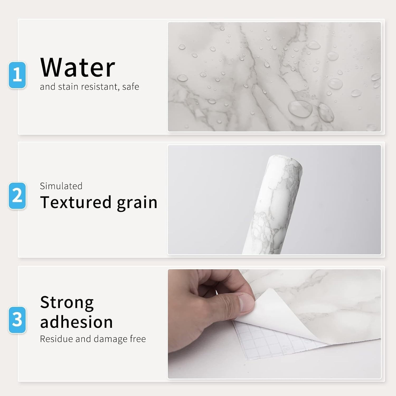 Self-Adhesive Gray Marble Wallpaper Roll 15.8" x 120" for Easy Installation
