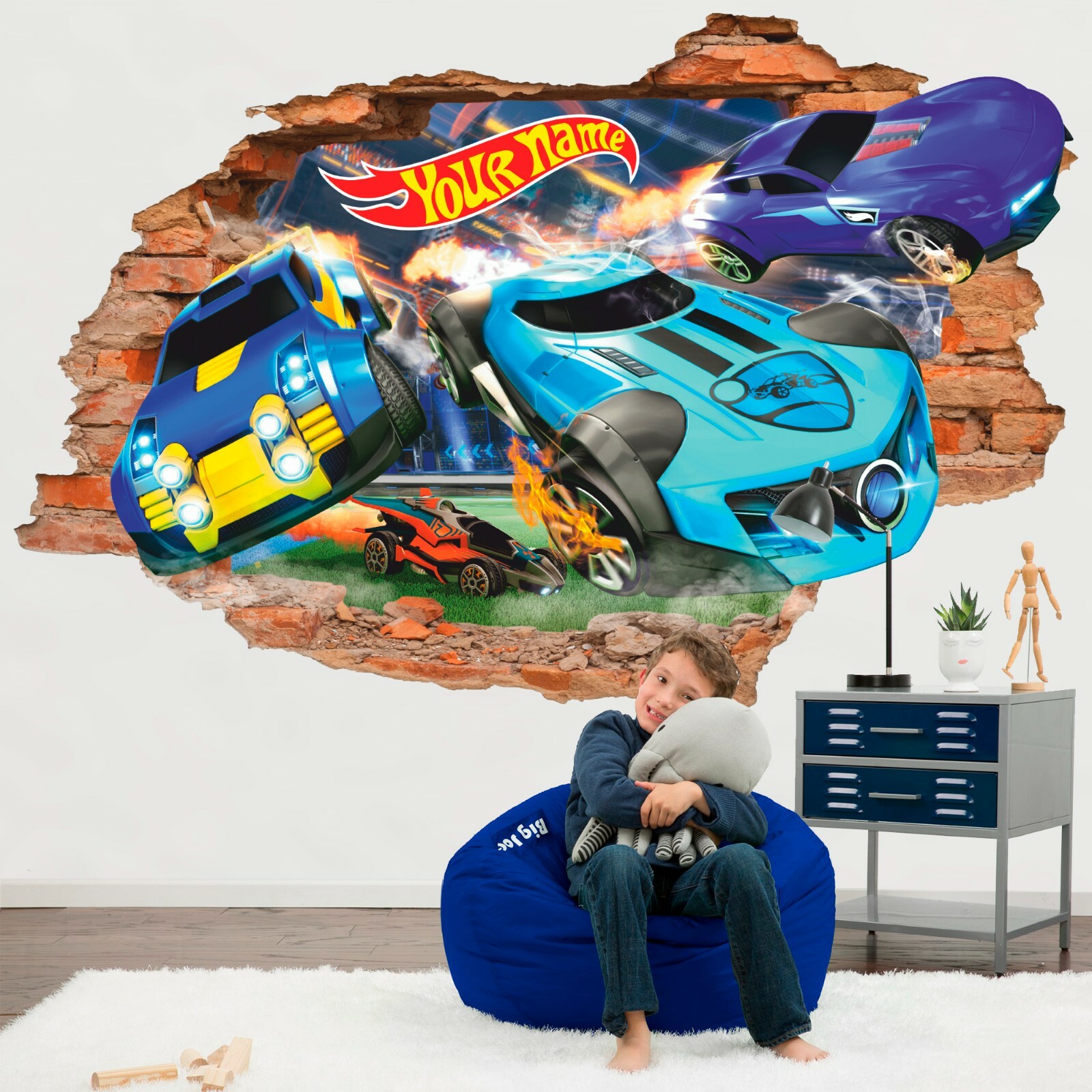 Hot Cars Personalized 3D Wall Decal, Toys Wall Sticker, Cars, Decor