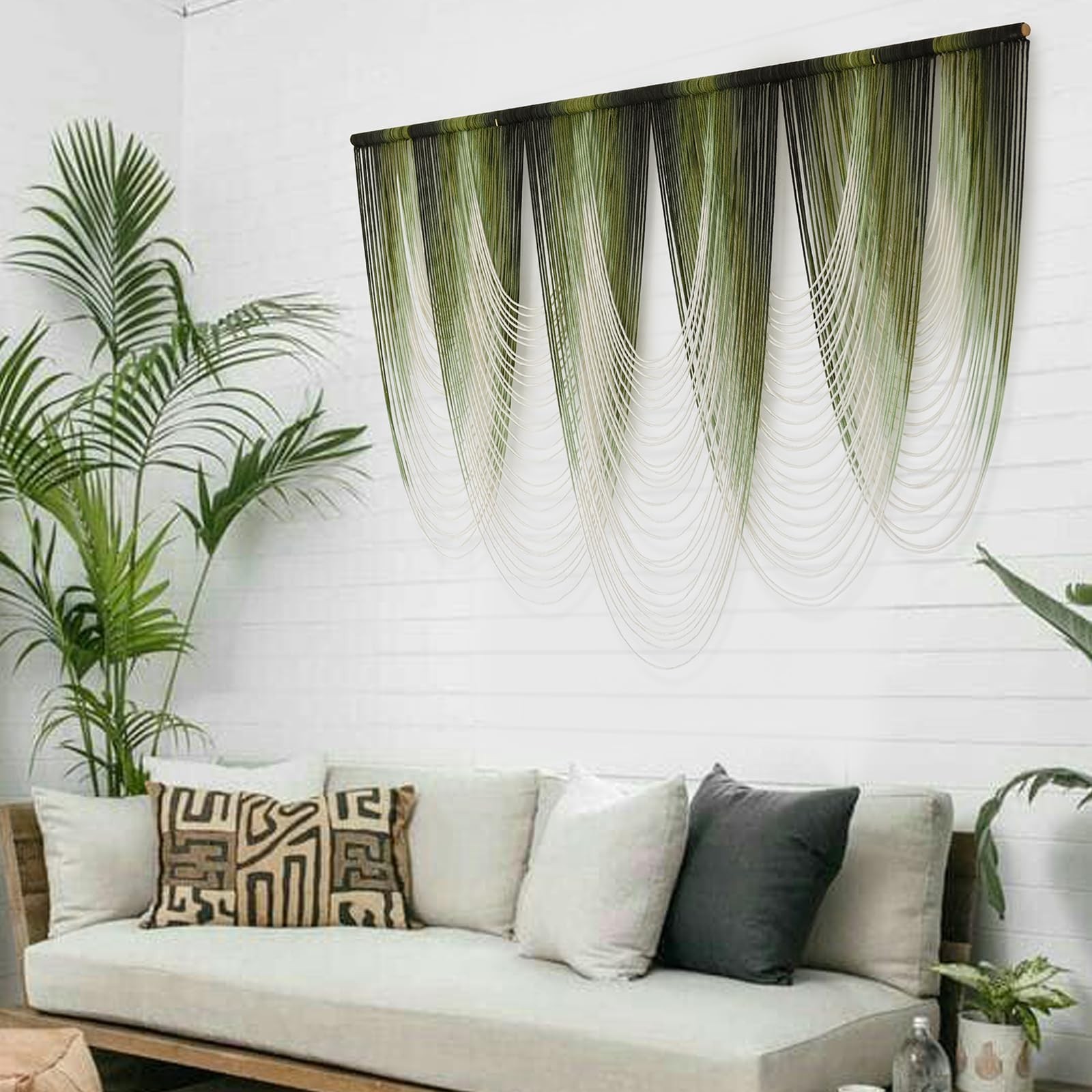 Macrame Wall Hanging Dip-Dyed Large Macrame Wall Decor Yarn Tapestry 57" W x …
