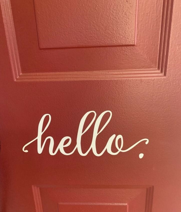 Hello Vinyl Decal front door glass doors mirrors flat surfaces home décor